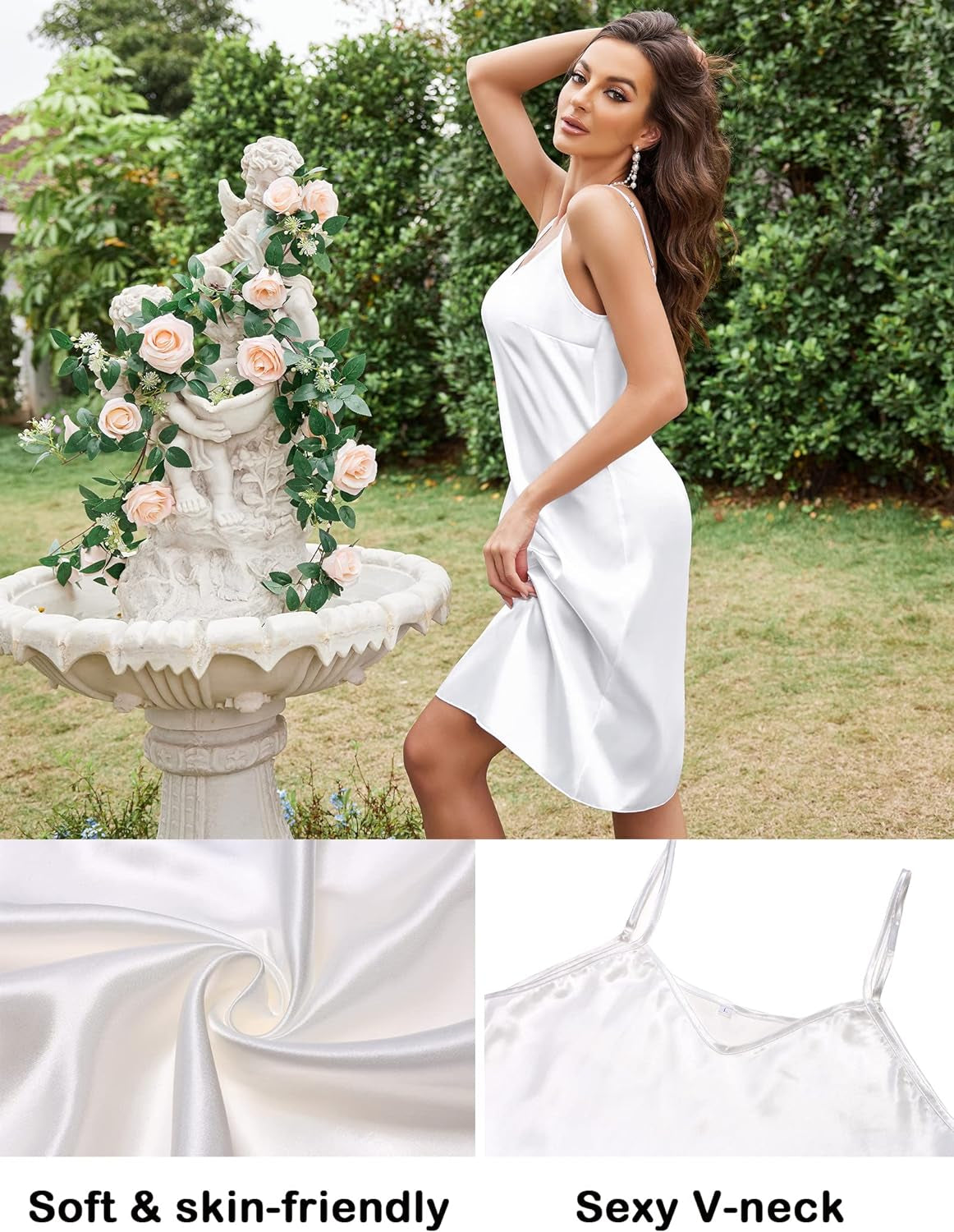 Sexy Sleepwear for Women Satin Lingerie Chemise Slip Nightgown Dress