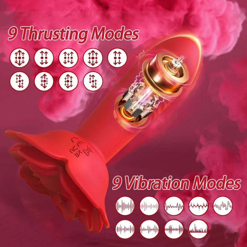 Remote Control Thrusting Rose Vibrator APP Wearable Female Sex Toys Bluetooth G Spot Stimulator with 9 Telescopic & 9 Vibrating Modes Waterproof Adult Toy for Women Men Couples