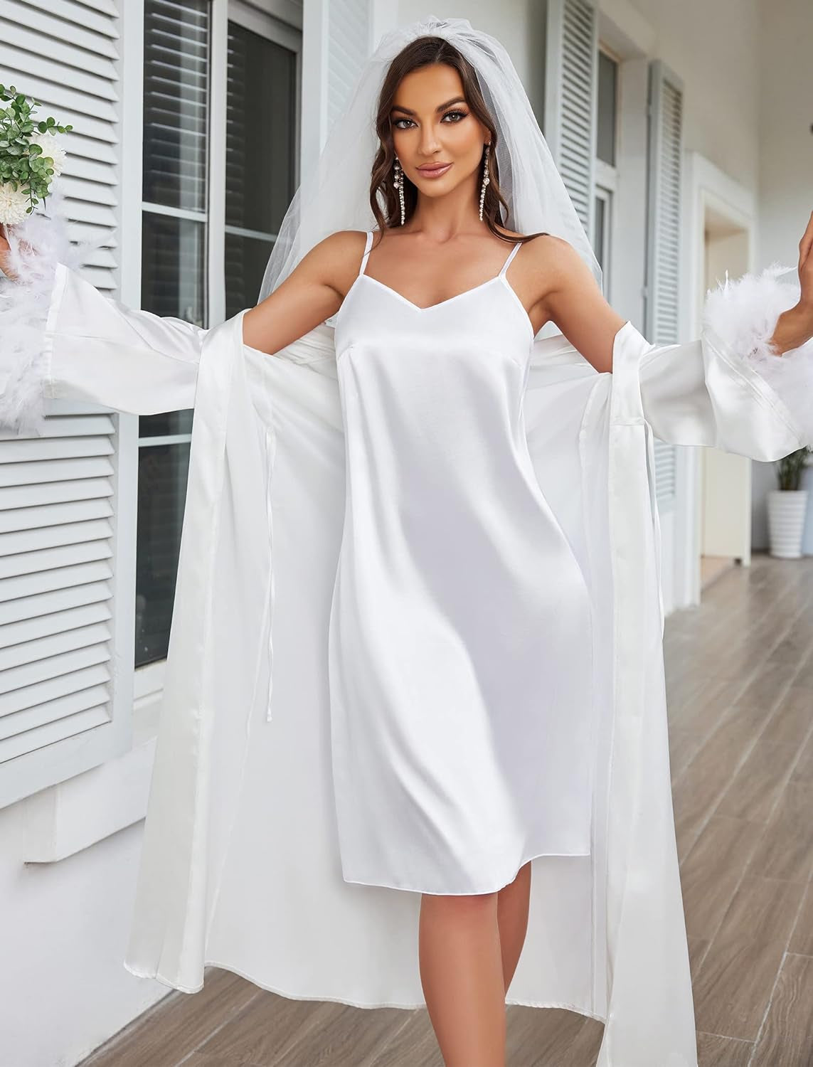 Sexy Sleepwear for Women Satin Lingerie Chemise Slip Nightgown Dress