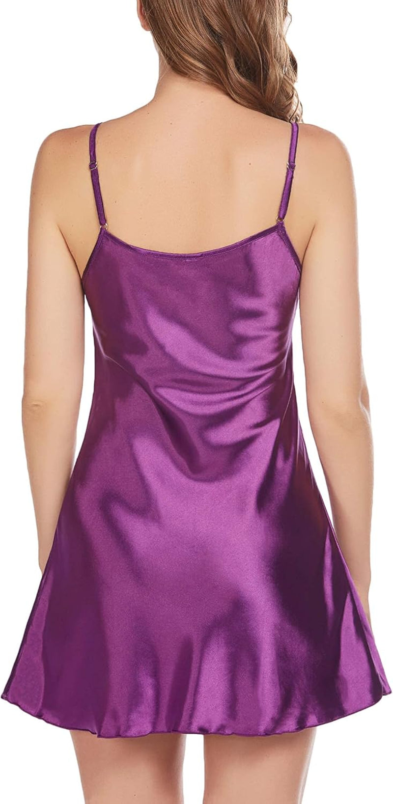 Women'S Satin Lingerie Babydoll Nightgown Sleepwear Slik Chemise Mini Slip Short Nightwear Purple